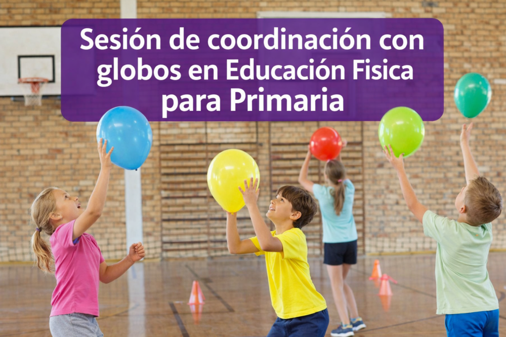 Alumnado jugando con globos en educación física