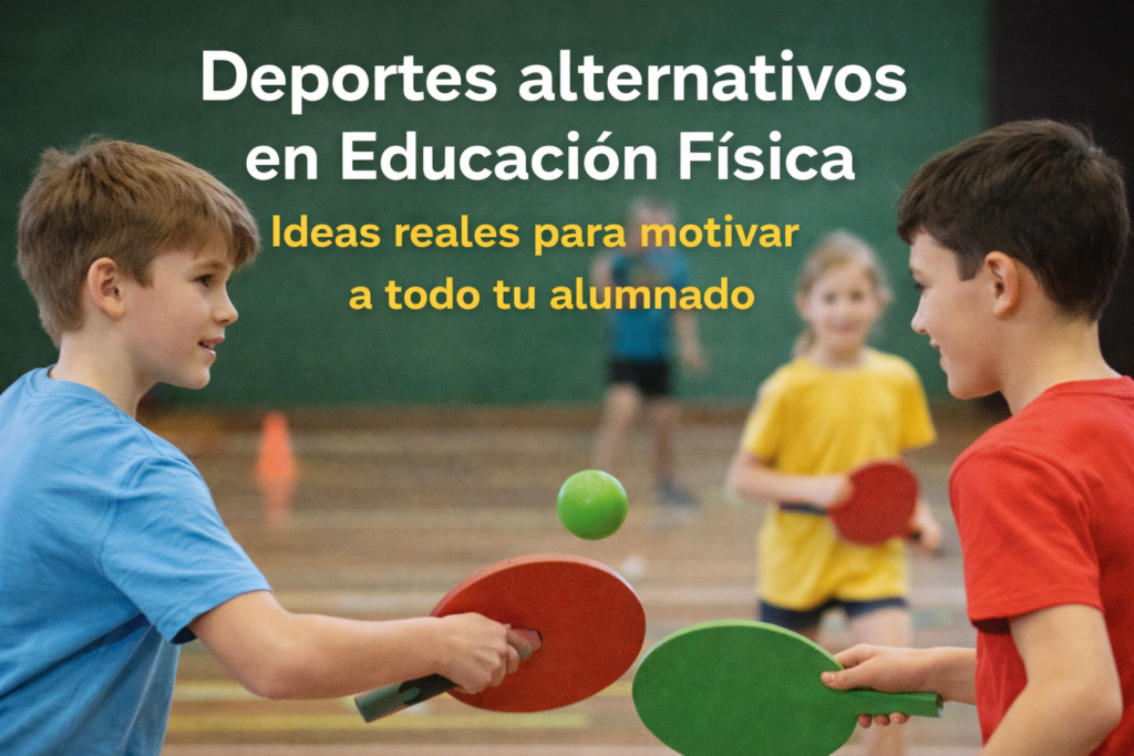 deportes alternativos en educación física con niños jugando en clase
